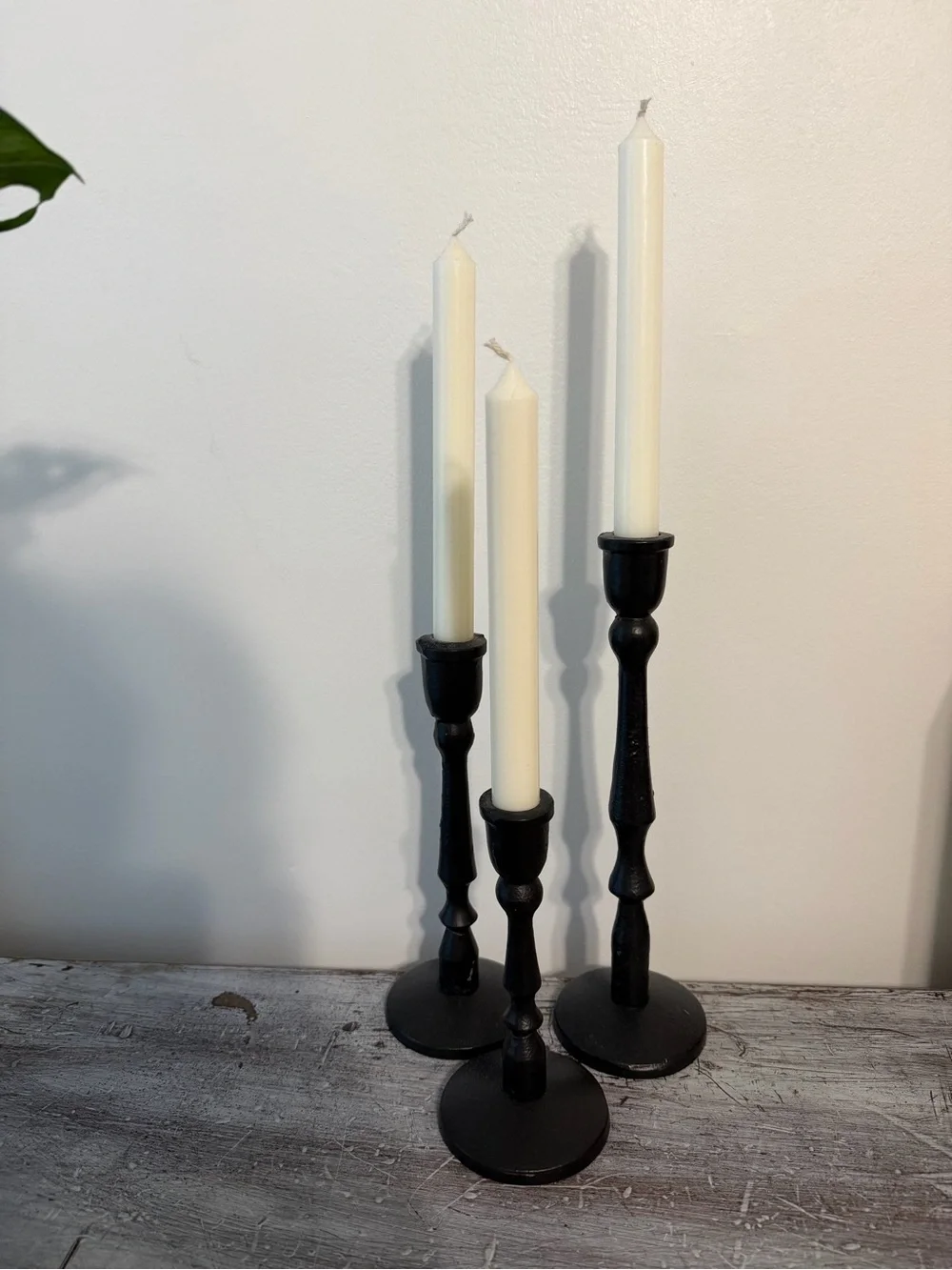 Classic Black Taper Candle Holders with Cream Tapers - Unbranded